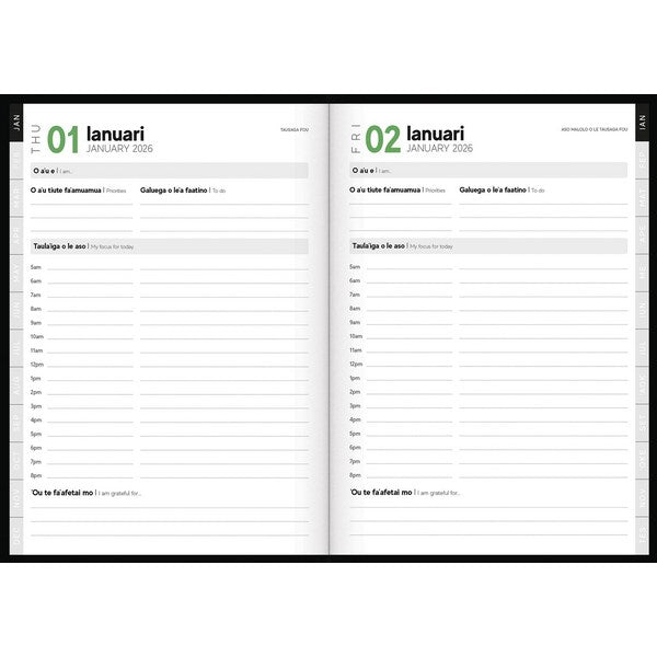 B5 Day Per Page O Aso Ma Ona Fuafuaga 2026 Green