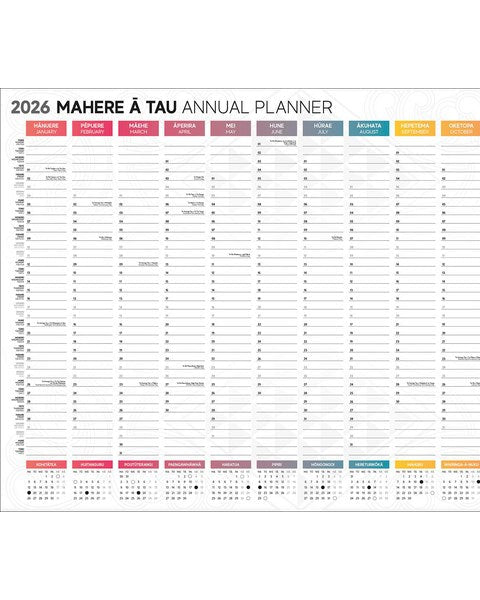 Wall Planner Double Sided Laminated 990x700mm 2026 Bilingual English/Maori