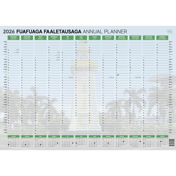 A2 Dated Year Wall Planner Double Sided Laminated 2026 Bilingual English/Samoan