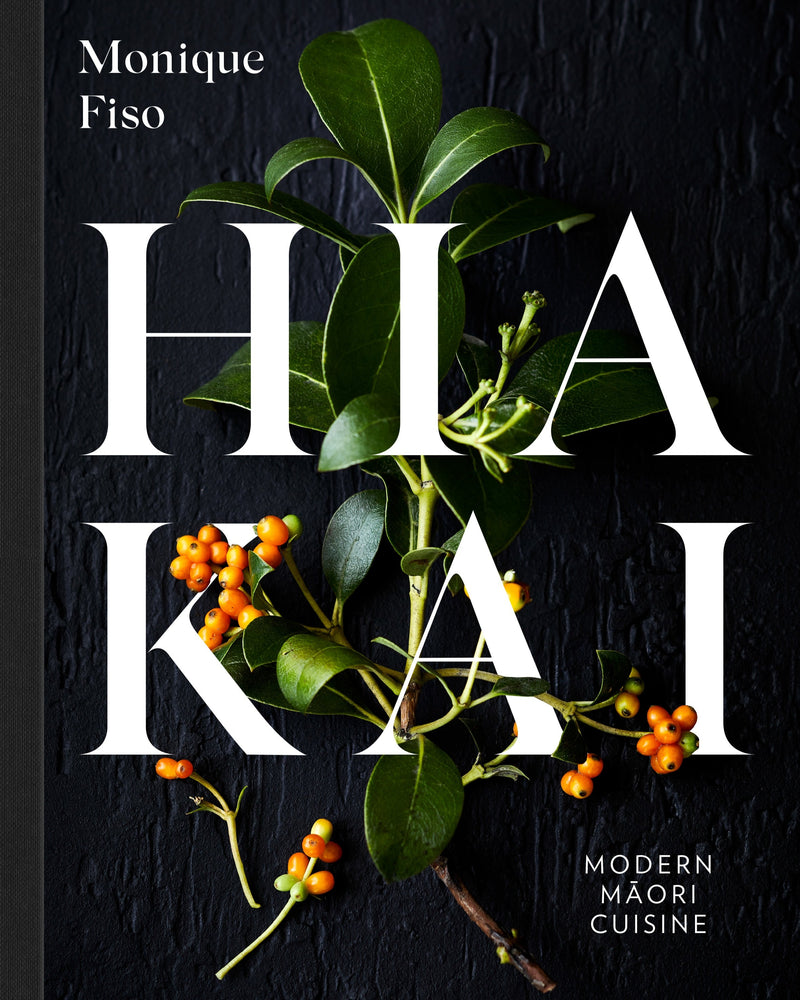 Book cover of 'HIA KAI' with green leaves and berries on a black background
