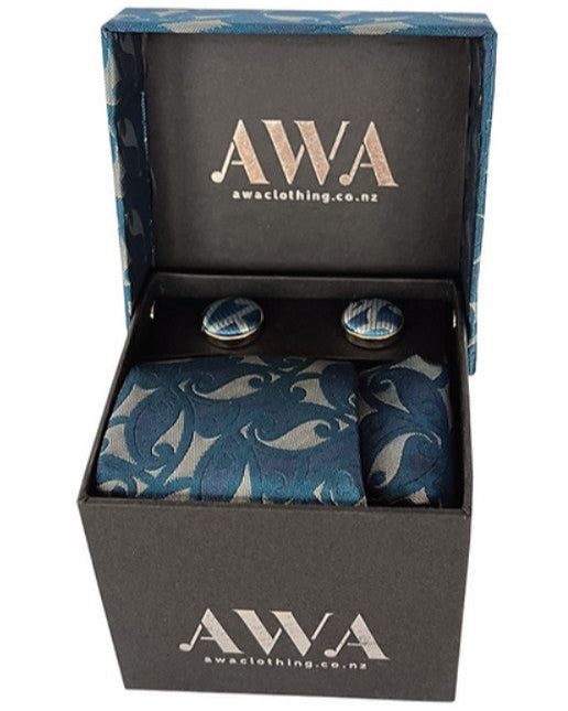 Boxed Tie Set  - Blue / Silver
