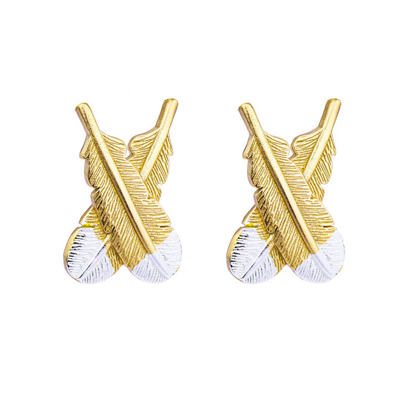 Huia Crossed Feather Studs - Gold