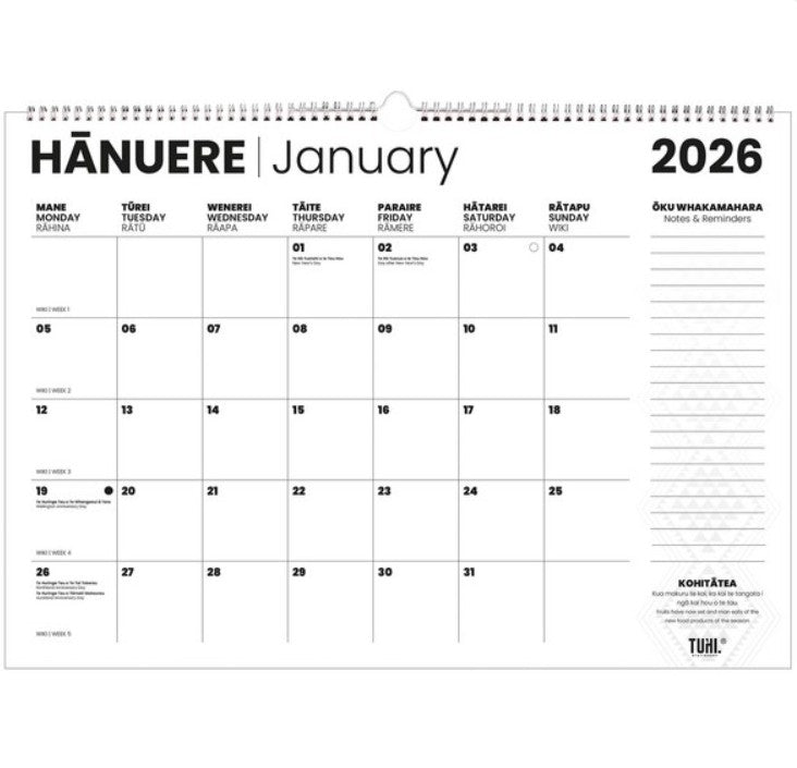 Wall Calendar Month To View A2 2026 Bilingual English/Maori