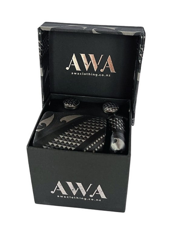 Boxed Tie Set  - Black / Silver