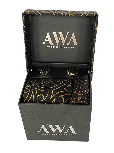 Boxed Tie Set  - Black / Gold