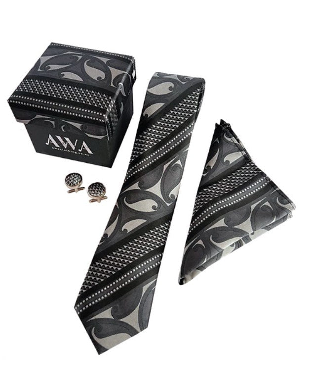 Boxed Tie Set  - Black / Silver