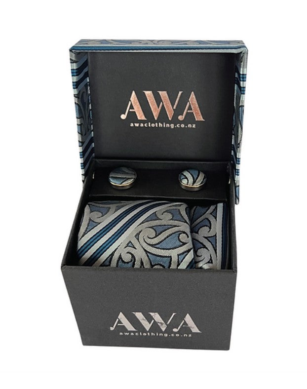 Boxed Tie Set  - Silver / Blue