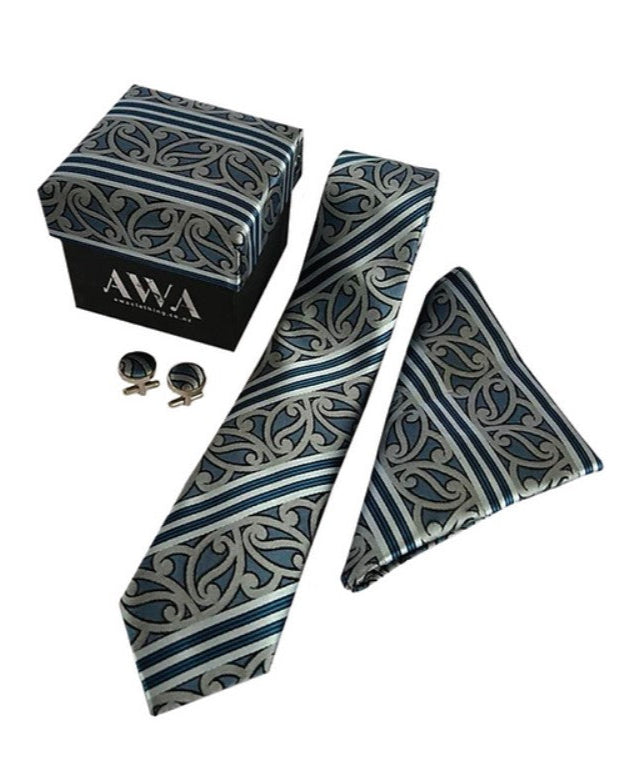 Boxed Tie Set  - Silver / Blue