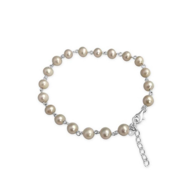 La Pierre White Fresh Water Pearl Chain Bracelet