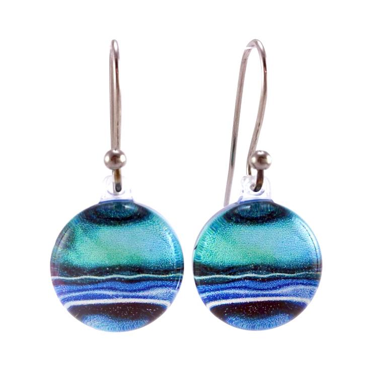Blue Round Marble Earrings