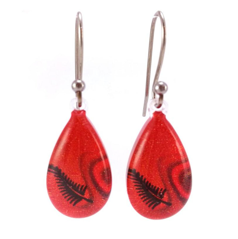 Red Silver Fern Earrings