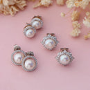 Silver Perle Point Button Pearl Earrings