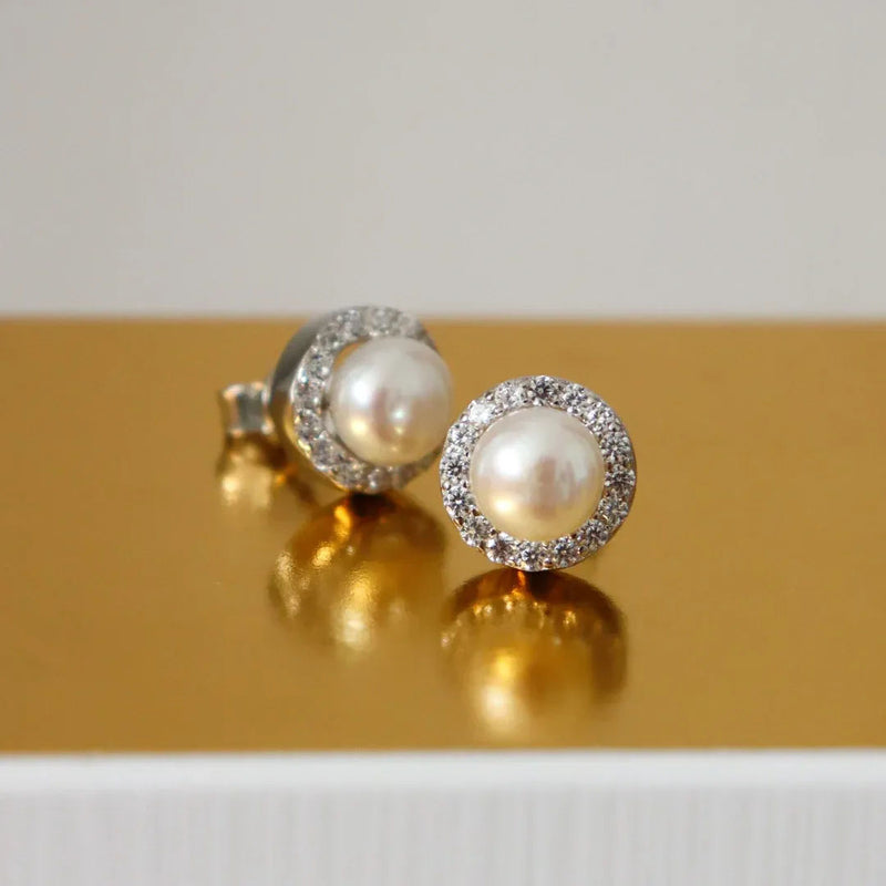 Silver Perle Regular Button Pearl Earrings