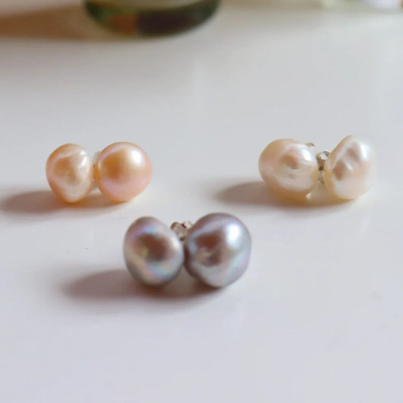 Silver Perle Pink Keshi Pearl Stud Earrings