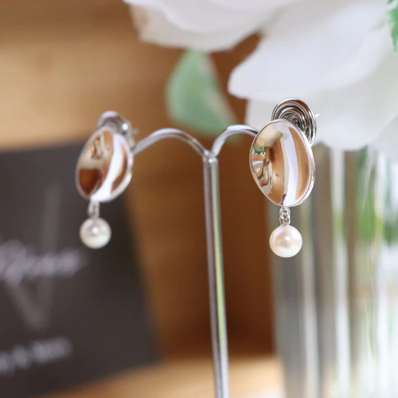 Silver Perle Reflection Pearl Drop Earrings