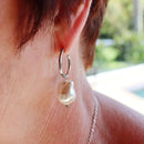 Steel Me Silver Baroque Pearl Hoop Earrings