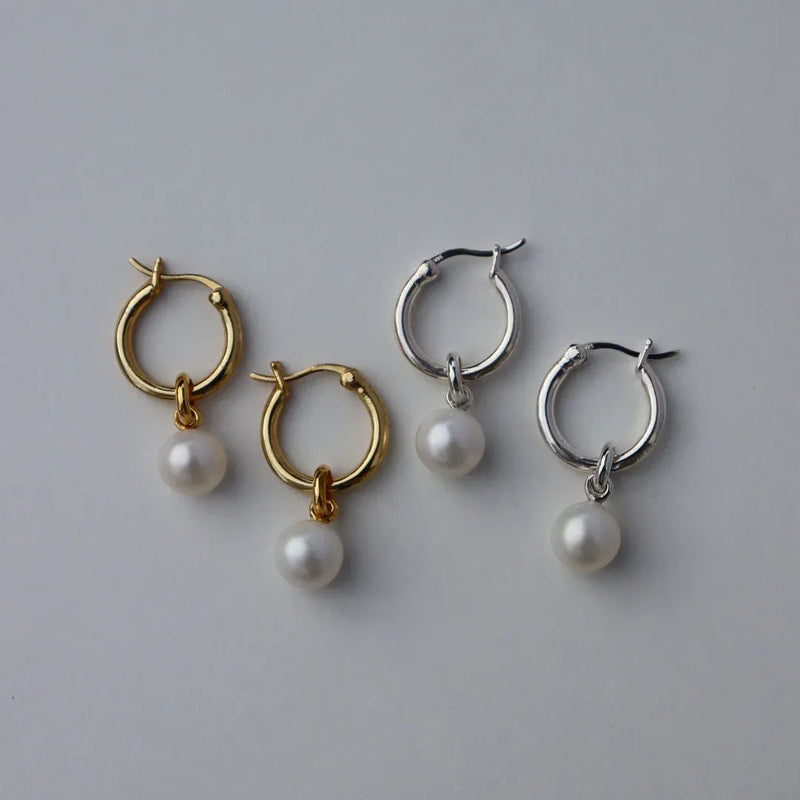 Silver Perle Yellow Gold Classic Hoop Earrings