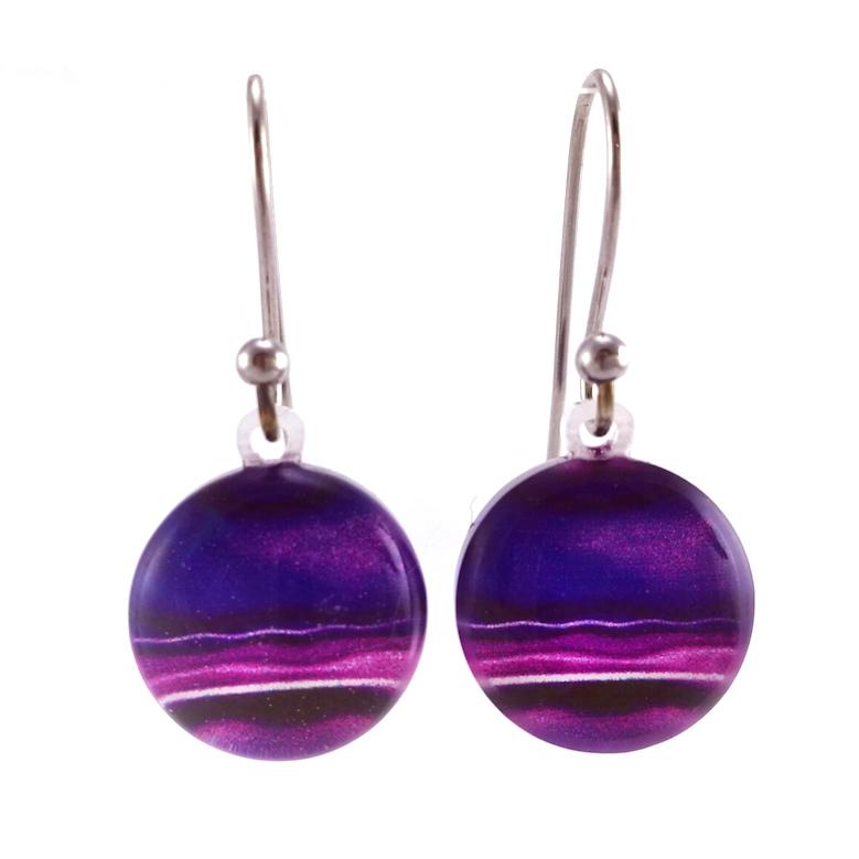 Purple Round Marble Earrings