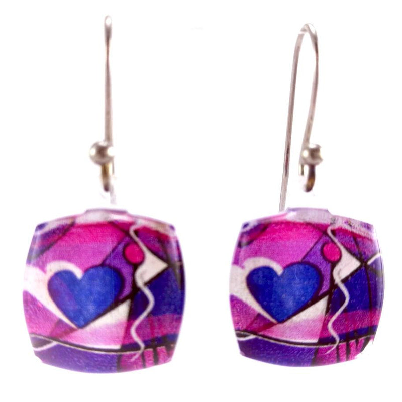 Purple Exotic Heart Earrings