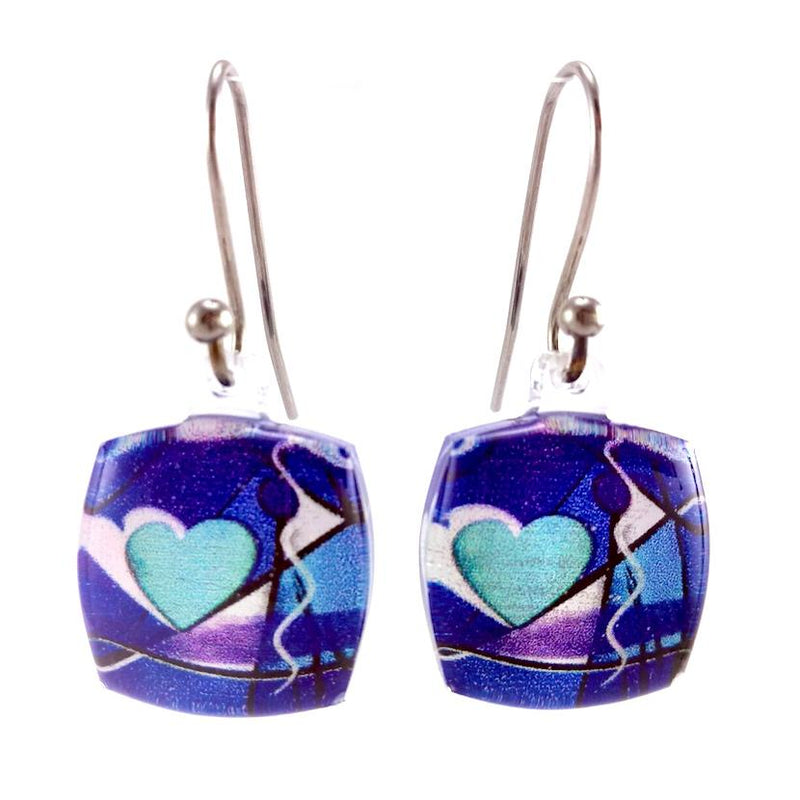 Blue Exotic Heart Earrings